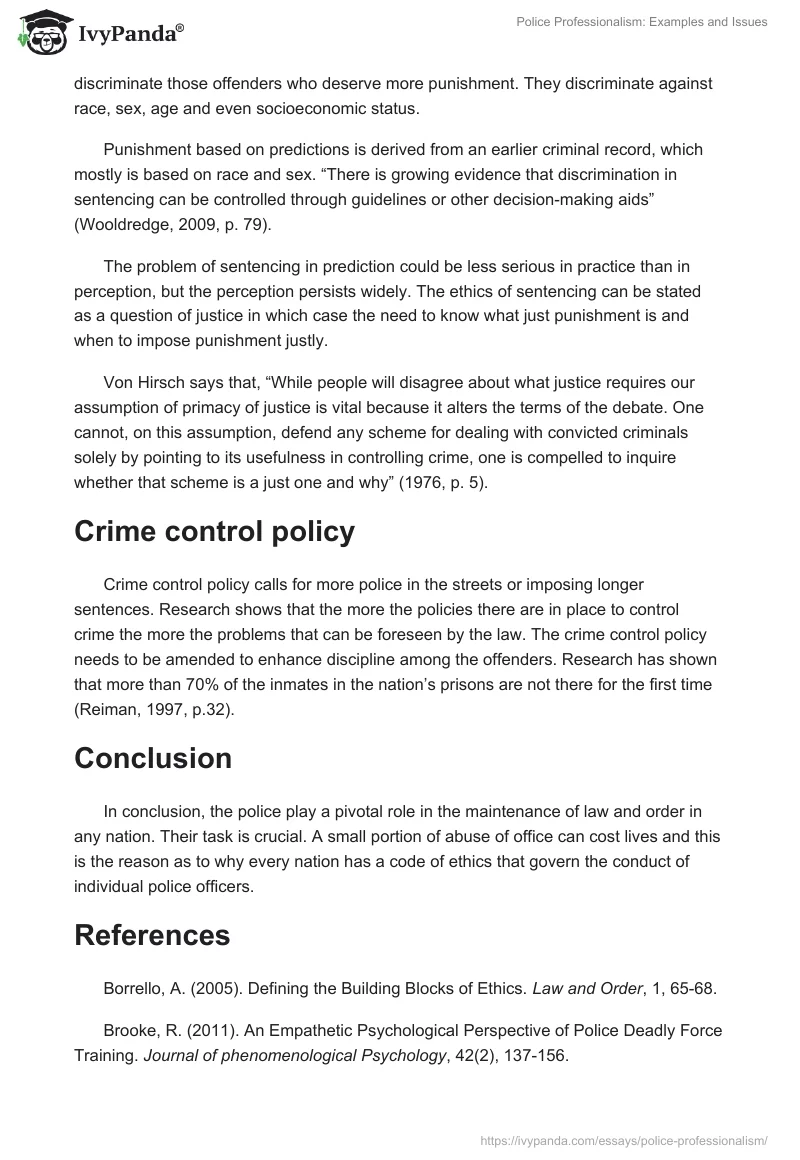 Police Professionalism: Examples and Issues. Page 5