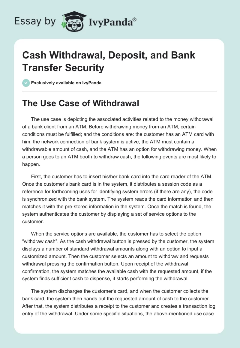 Cash Withdrawal, Deposit, and Bank Transfer Security. Page 1