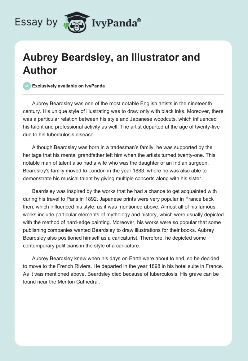 Aubrey Beardsley, an Illustrator and Author. Page 1