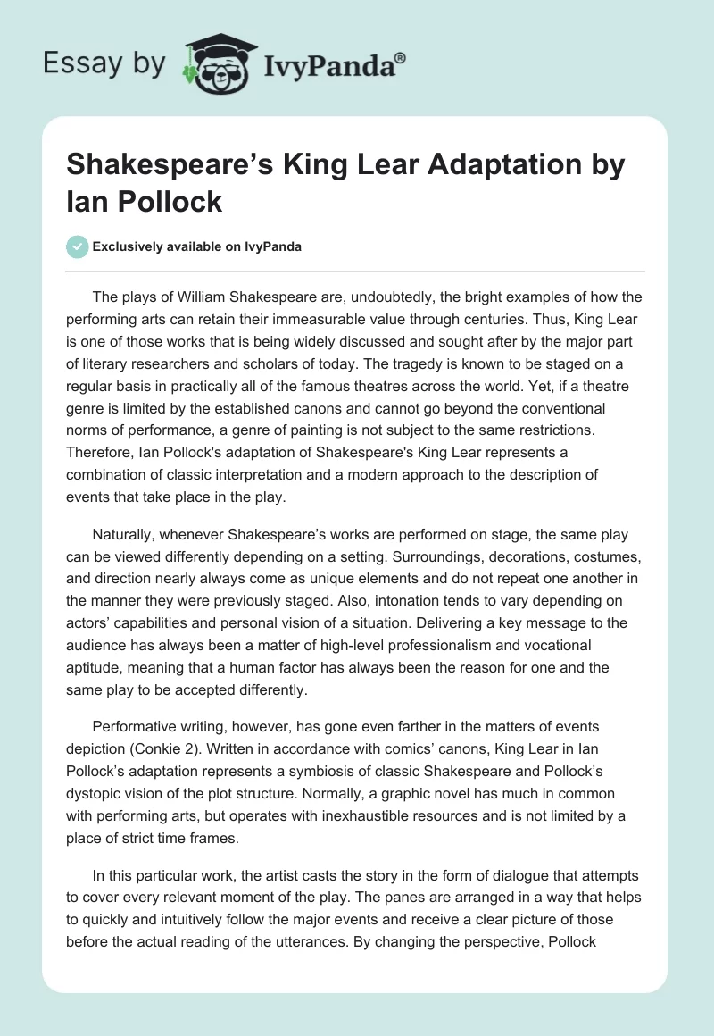 Shakespeare’s "King Lear" Adaptation by Ian Pollock. Page 1