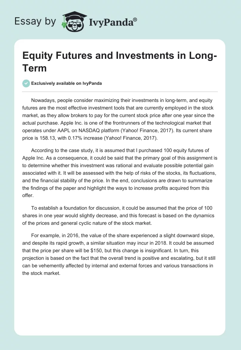 Equity Futures and Investments in Long-Term. Page 1