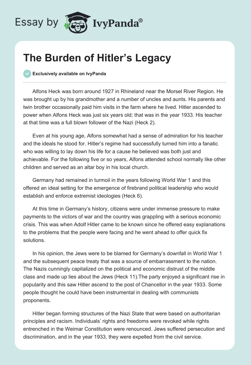 The Burden of Hitler’s Legacy. Page 1