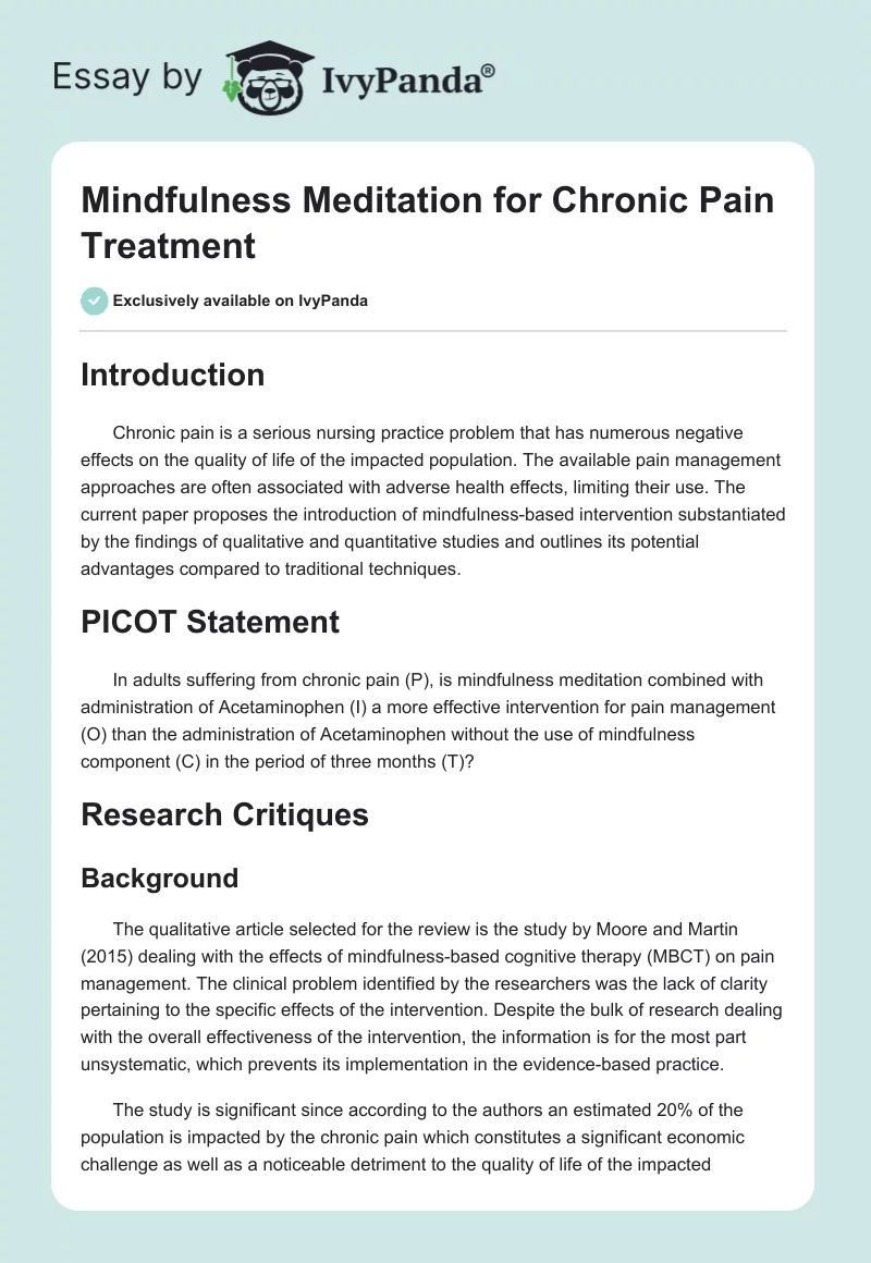 Mindfulness Meditation for Chronic Pain Treatment. Page 1