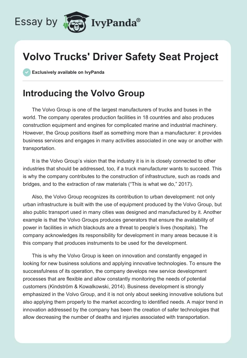 Volvo Trucks' Driver Safety Seat Project. Page 1
