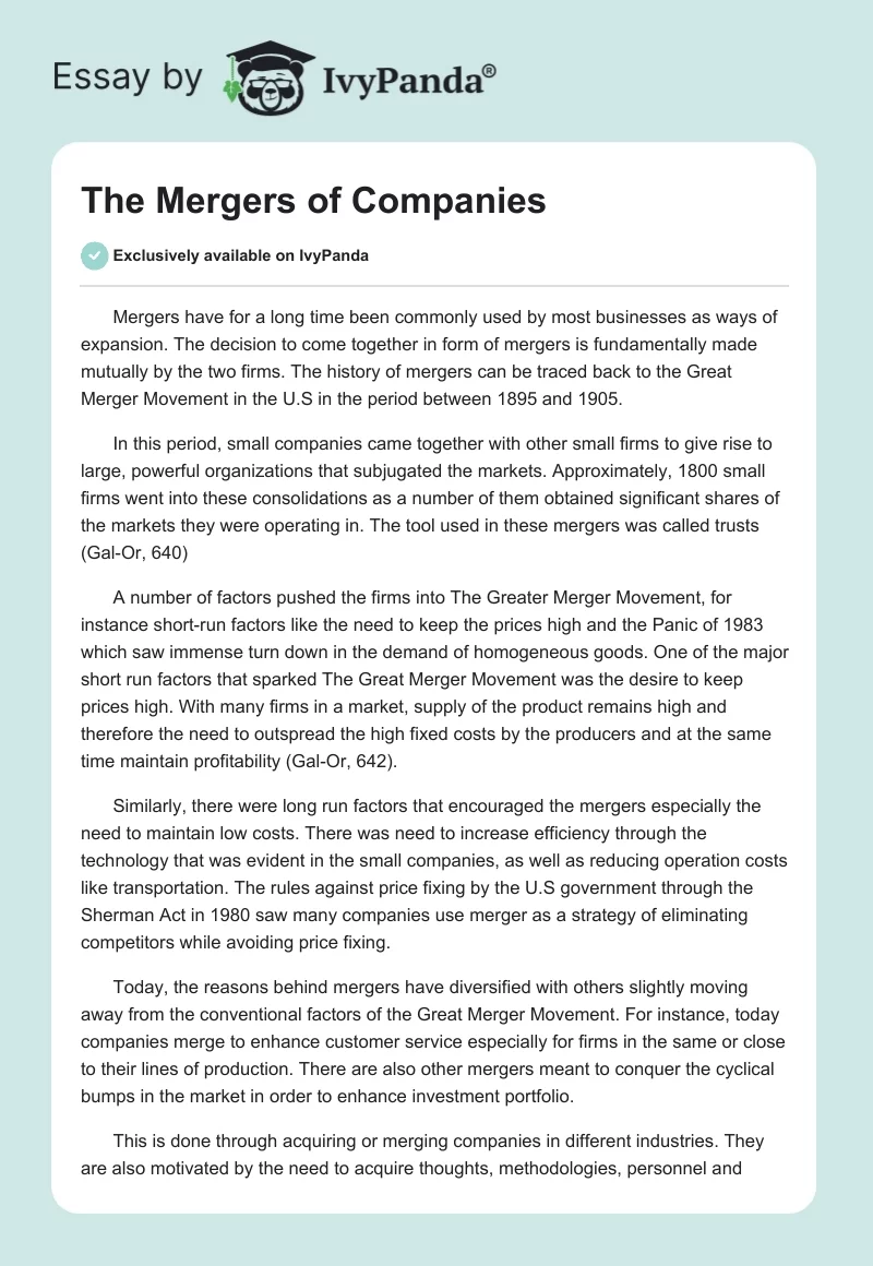 The Mergers of Companies. Page 1