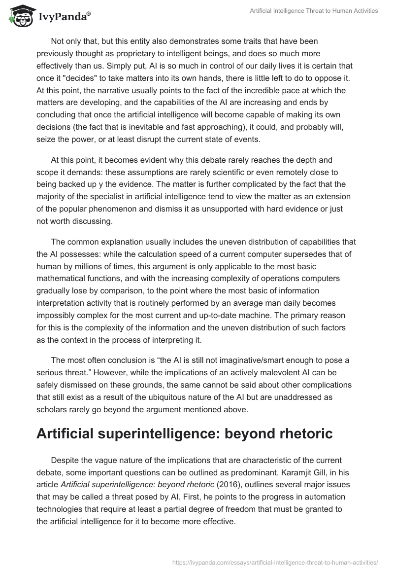 Artificial Intelligence Threat to Human Activities. Page 2