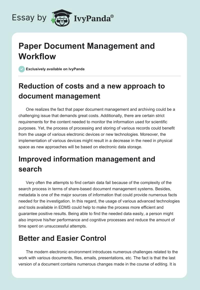 Paper Document Management and Workflow. Page 1