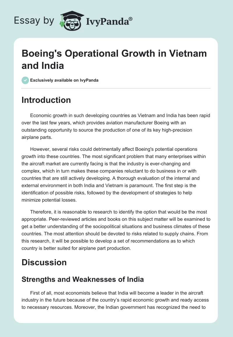 Boeing's Operational Growth in Vietnam and India. Page 1