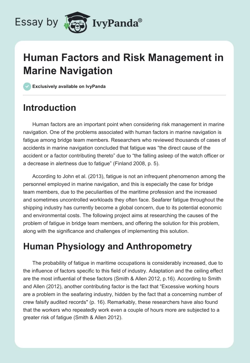 Human Factors and Risk Management in Marine Navigation. Page 1