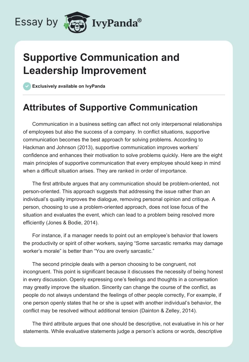 Supportive Communication and Leadership Improvement. Page 1