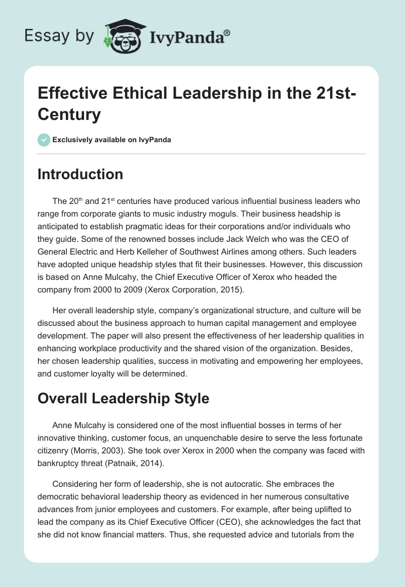 Effective Ethical Leadership in the 21st-Century. Page 1