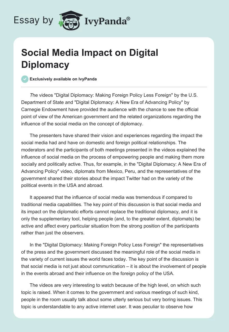 Social Media Impact on Digital Diplomacy. Page 1