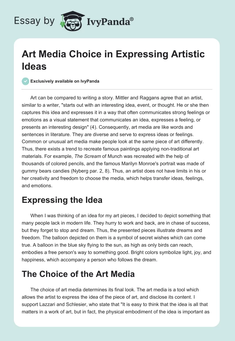 Art Media Choice in Expressing Artistic Ideas. Page 1
