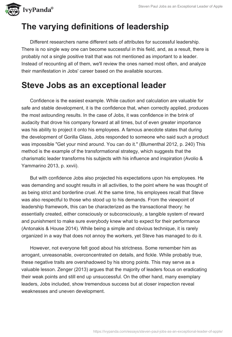 Steven Paul Jobs as an Exceptional Leader of Apple. Page 2