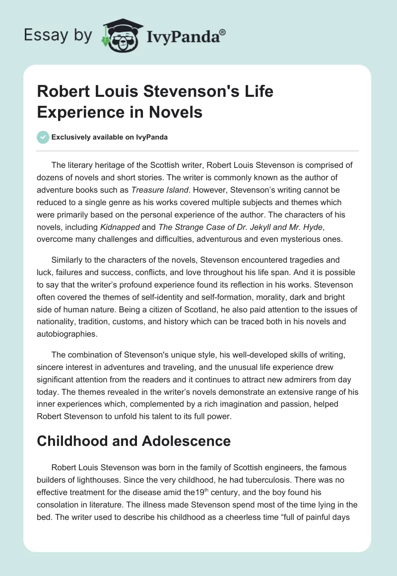 Robert Louis Stevenson's Life Experience in Novels. Page 1