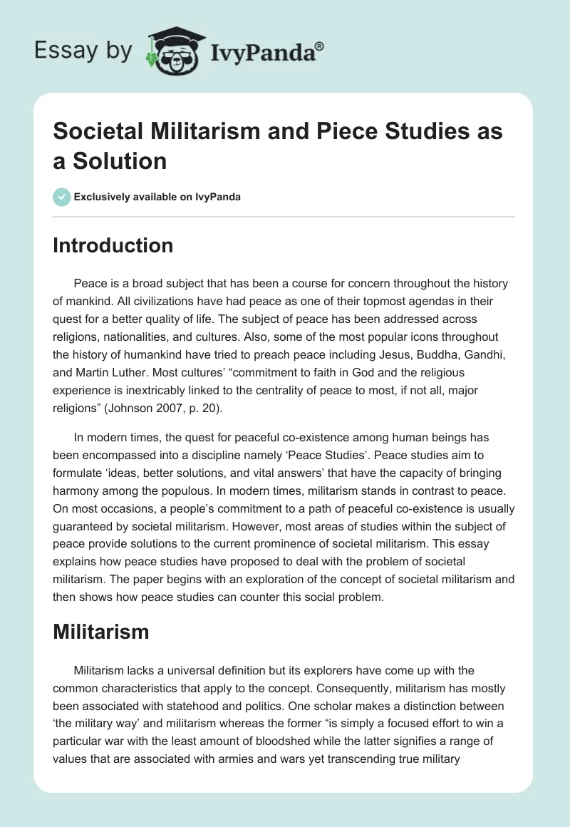 Societal Militarism and Piece Studies as a Solution. Page 1
