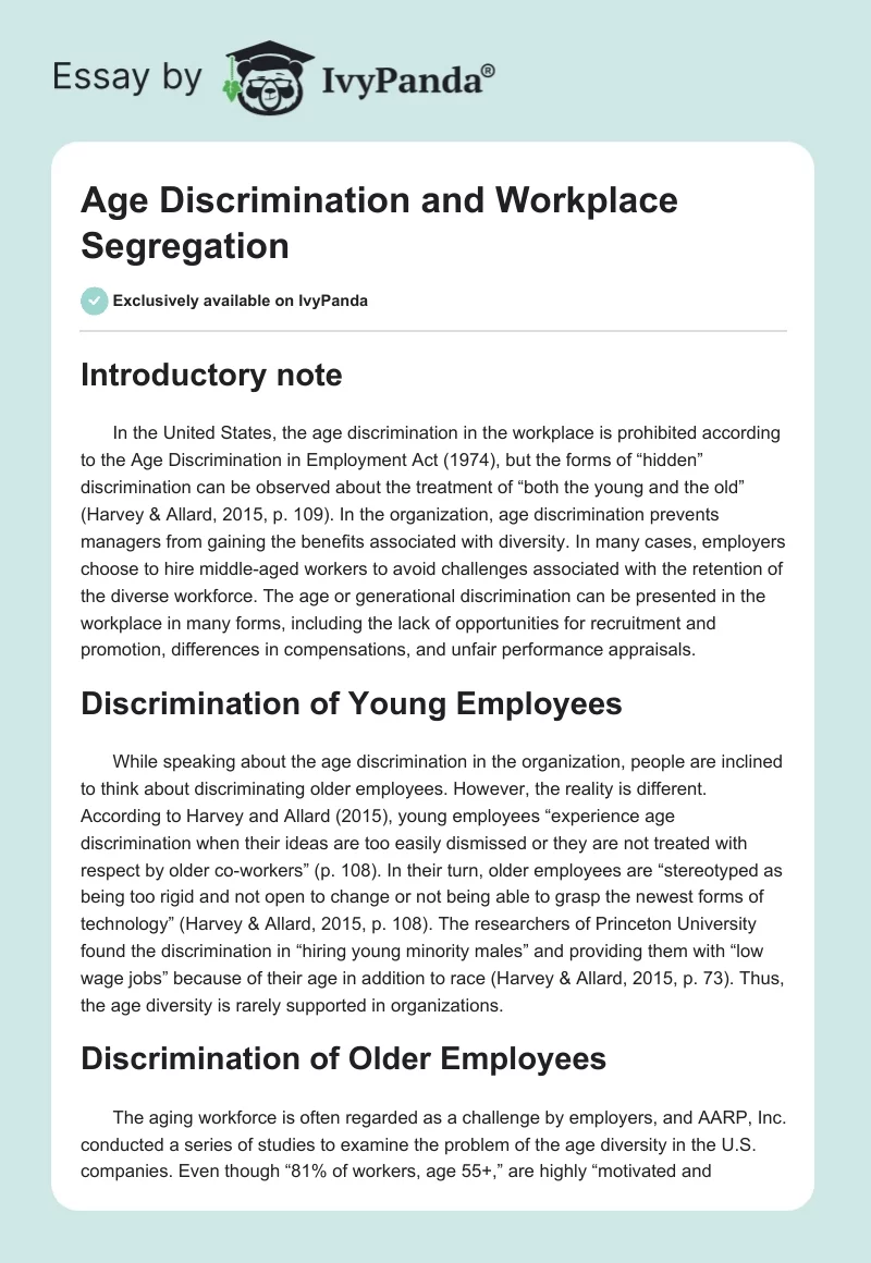 Age Discrimination and Workplace Segregation. Page 1