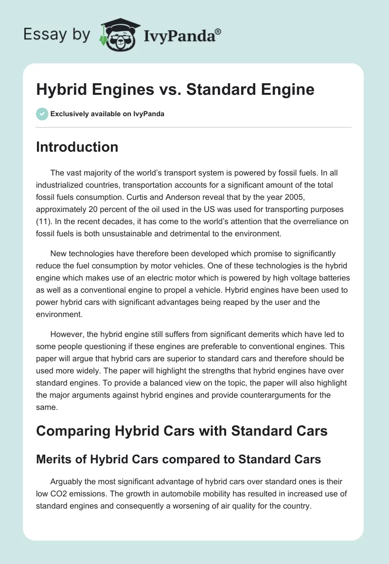 Hybrid Engines vs. Standard Engine. Page 1