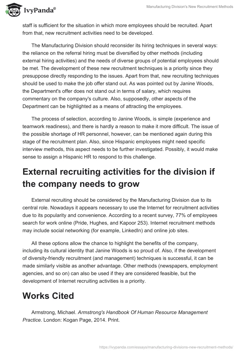 Manufacturing Division's New Recruitment Methods. Page 2