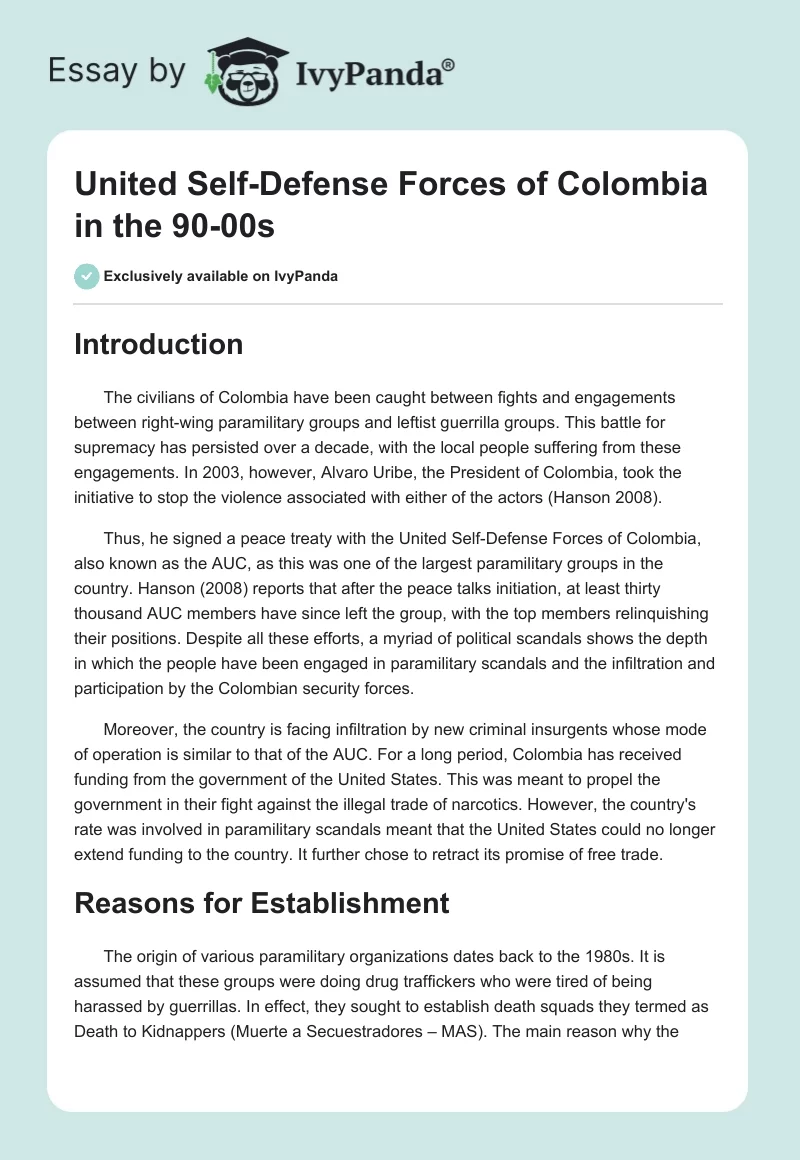 United Self-Defense Forces of Colombia in the 90-00s. Page 1