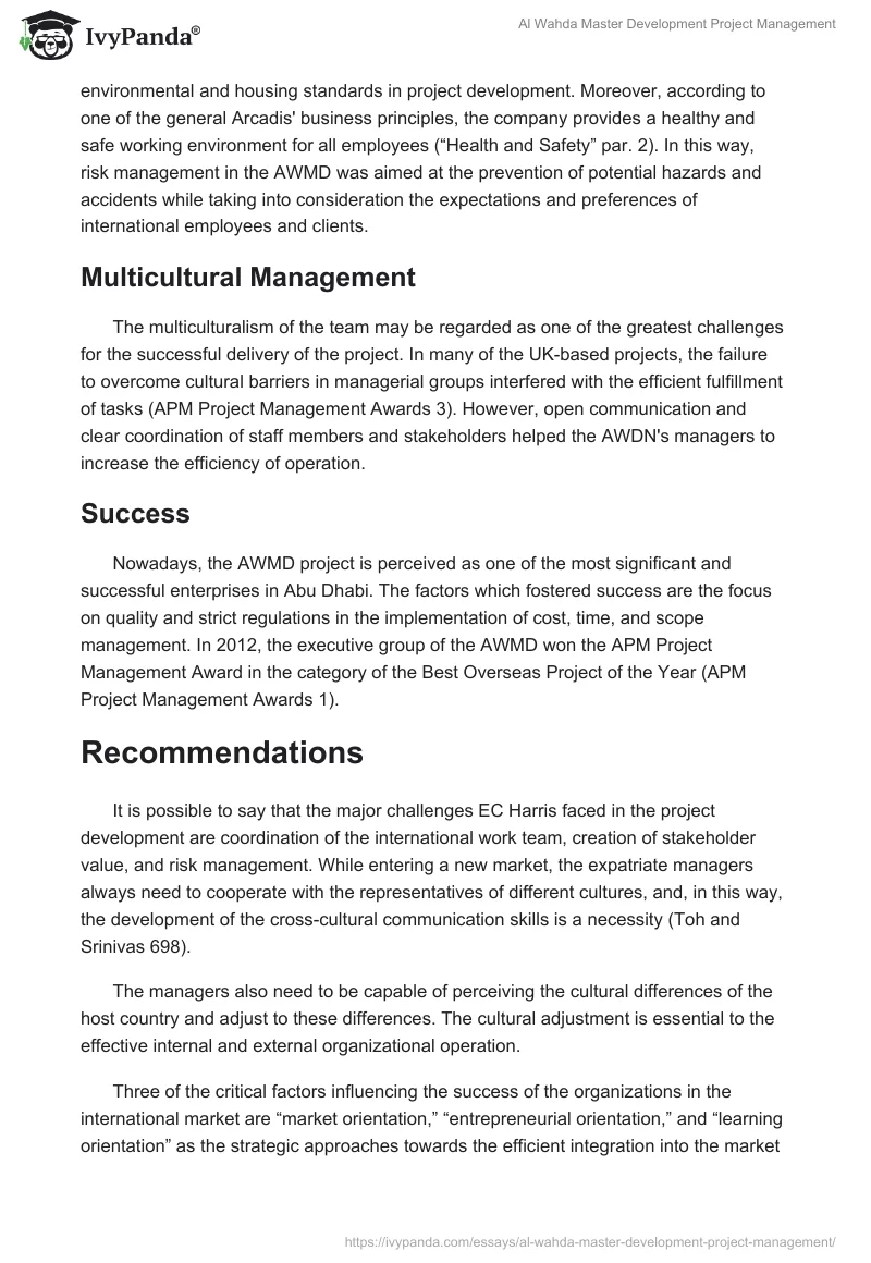 Al Wahda Master Development Project Management. Page 3