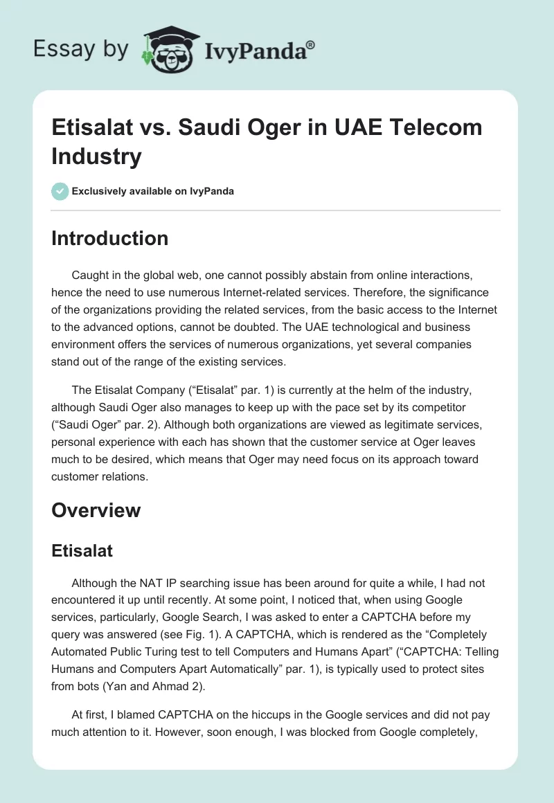 Etisalat vs. Saudi Oger in UAE Telecom Industry. Page 1