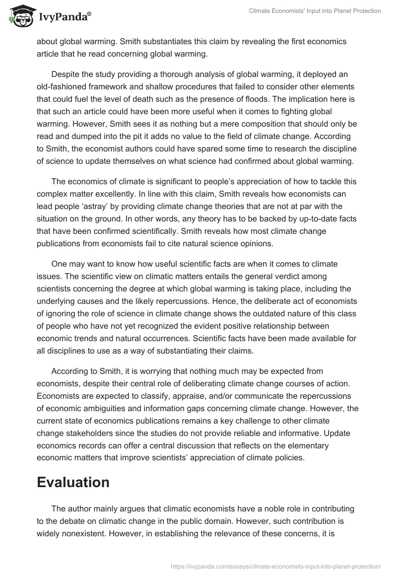 Climate Economists’ Input Into Planet Protection. Page 2