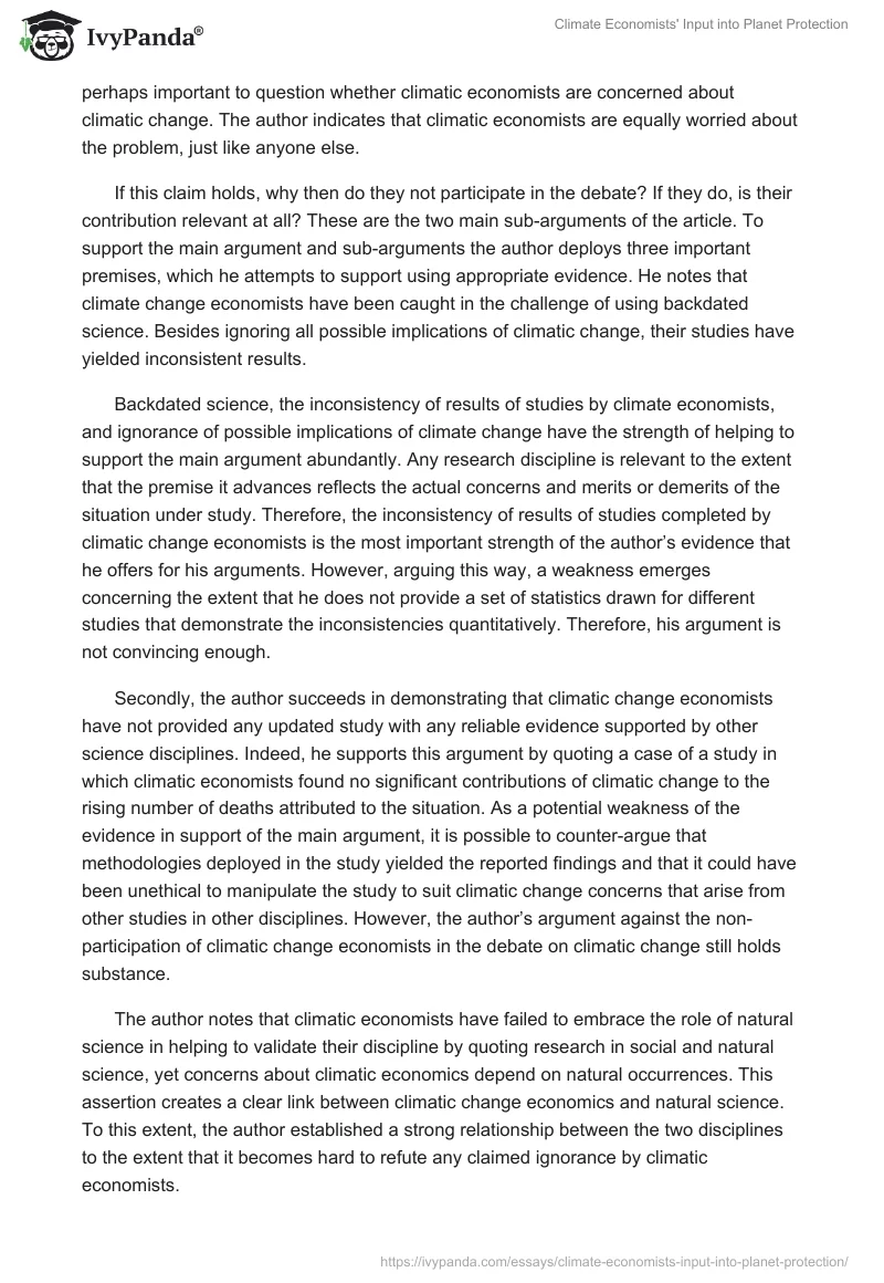 Climate Economists’ Input Into Planet Protection. Page 3