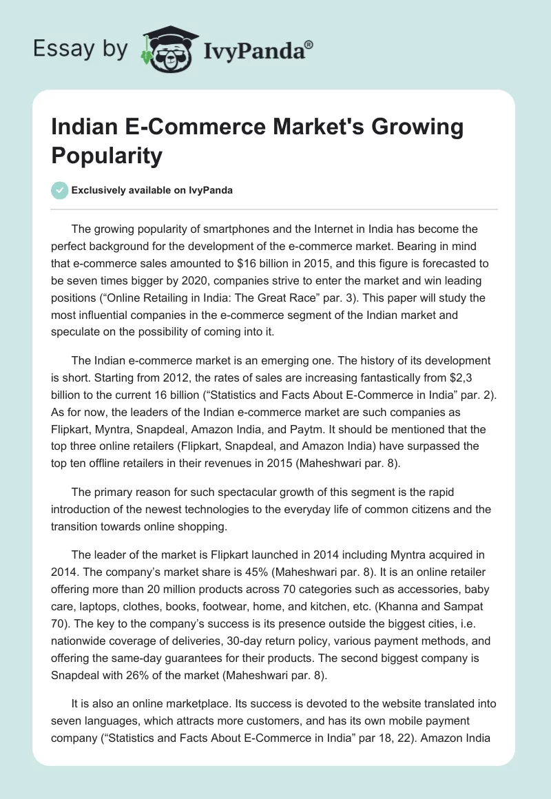 Indian E-Commerce Market's Growing Popularity. Page 1
