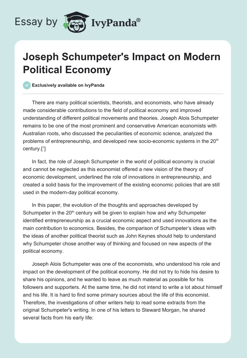 Joseph Schumpeter's Impact on Modern Political Economy. Page 1