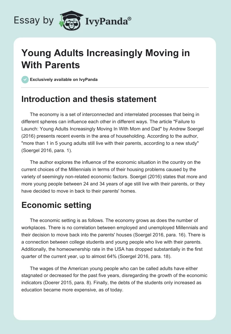 Young Adults Increasingly Moving in With Parents. Page 1