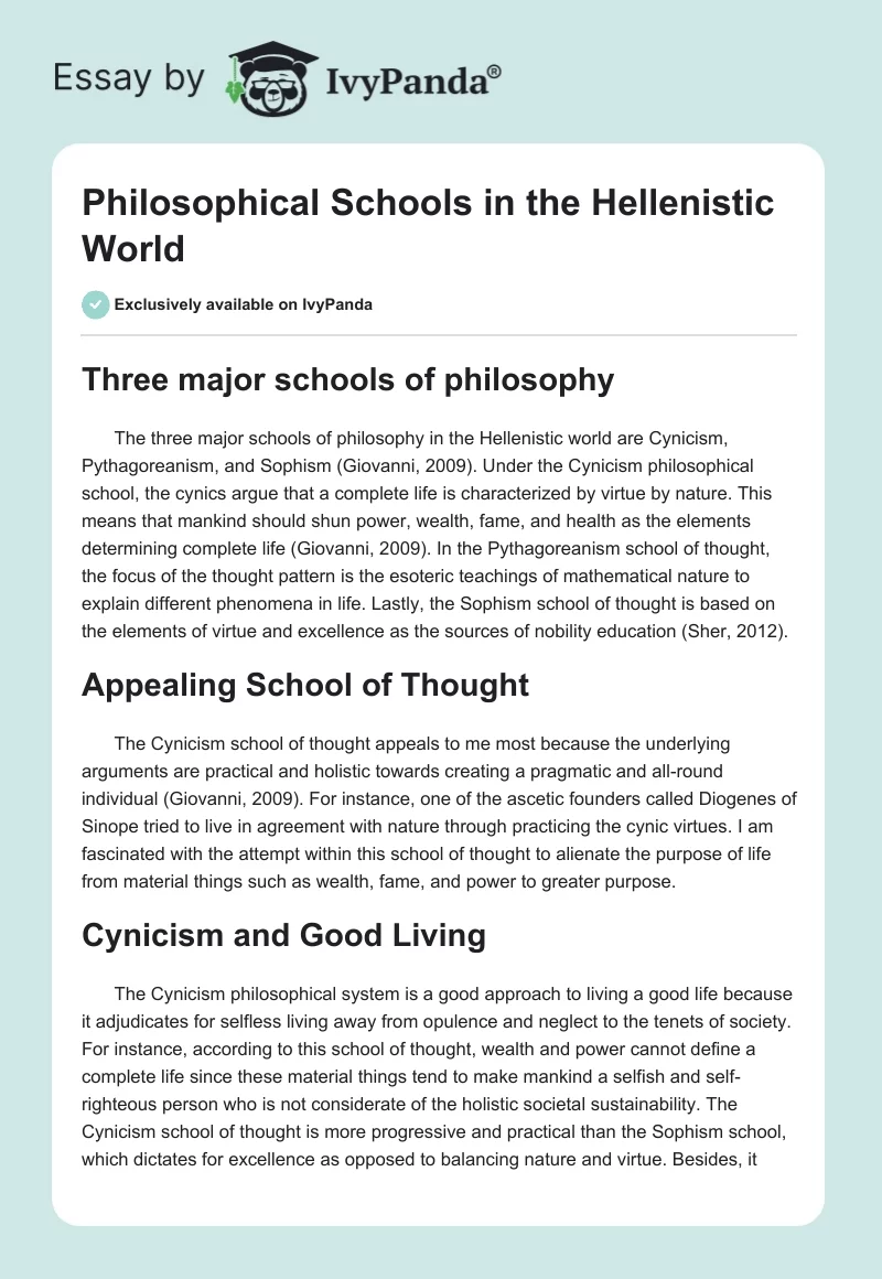 Philosophical Schools in the Hellenistic World. Page 1