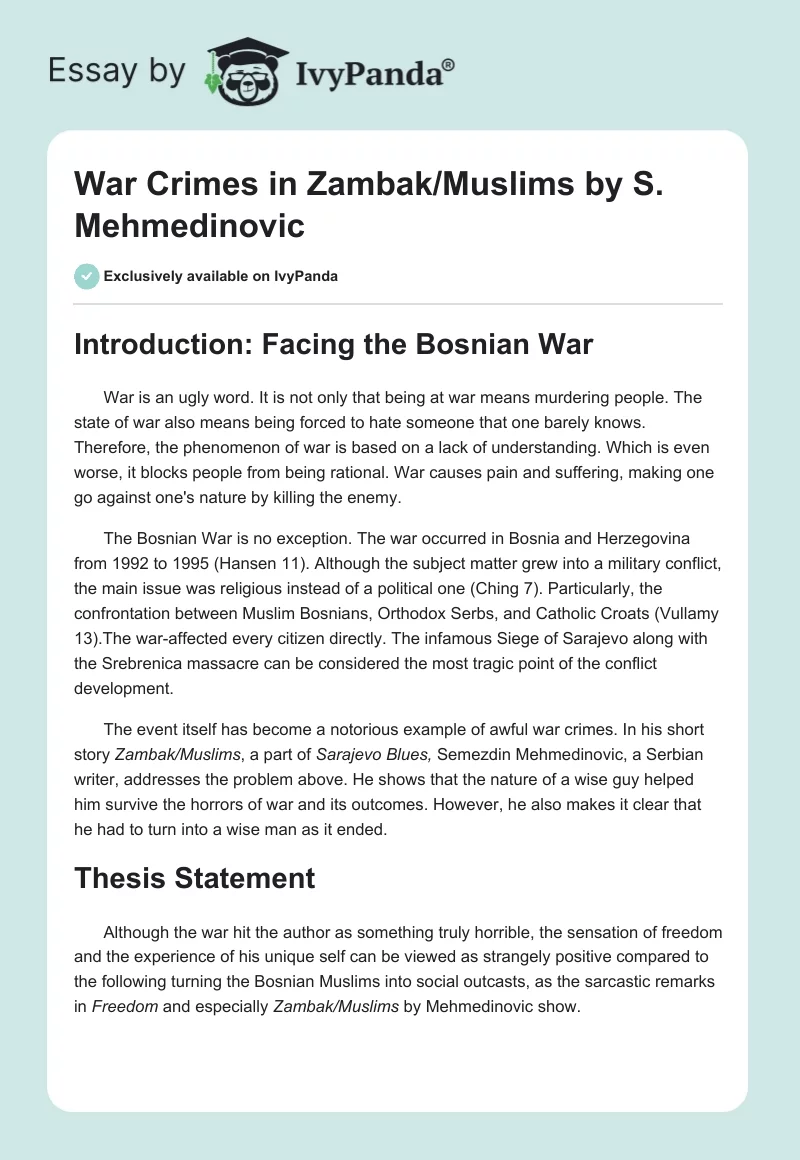 War Crimes in "Zambak/Muslims" by S. Mehmedinovic. Page 1