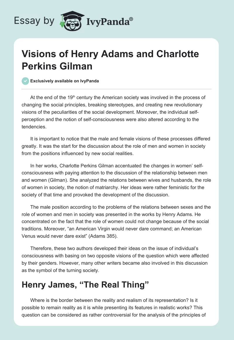 Visions of Henry Adams and Charlotte Perkins Gilman. Page 1