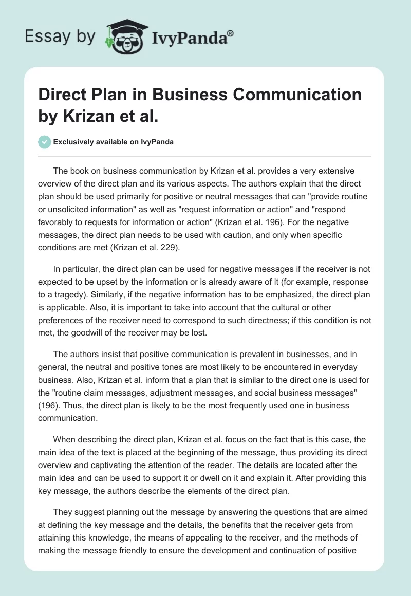 Direct Plan in Business Communication by Krizan et al.. Page 1