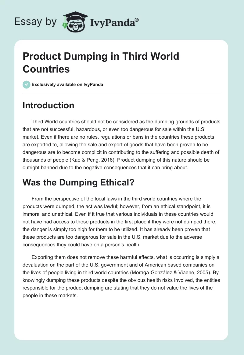 Product Dumping in Third World Countries. Page 1