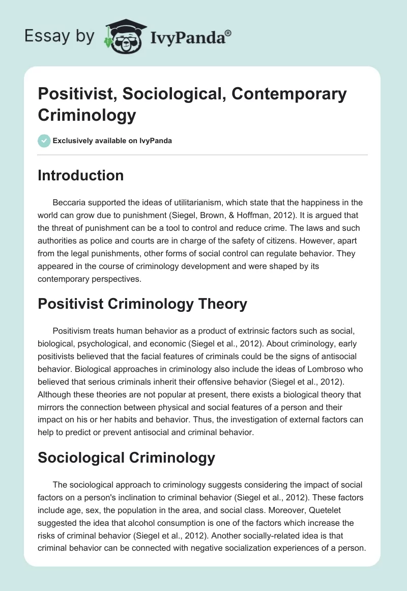 Positivist, Sociological, Contemporary Criminology. Page 1