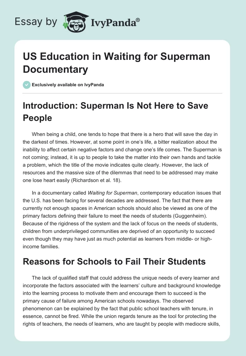 US Education in "Waiting for Superman" Documentary. Page 1
