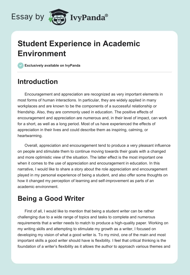 Student Experience in Academic Environment. Page 1