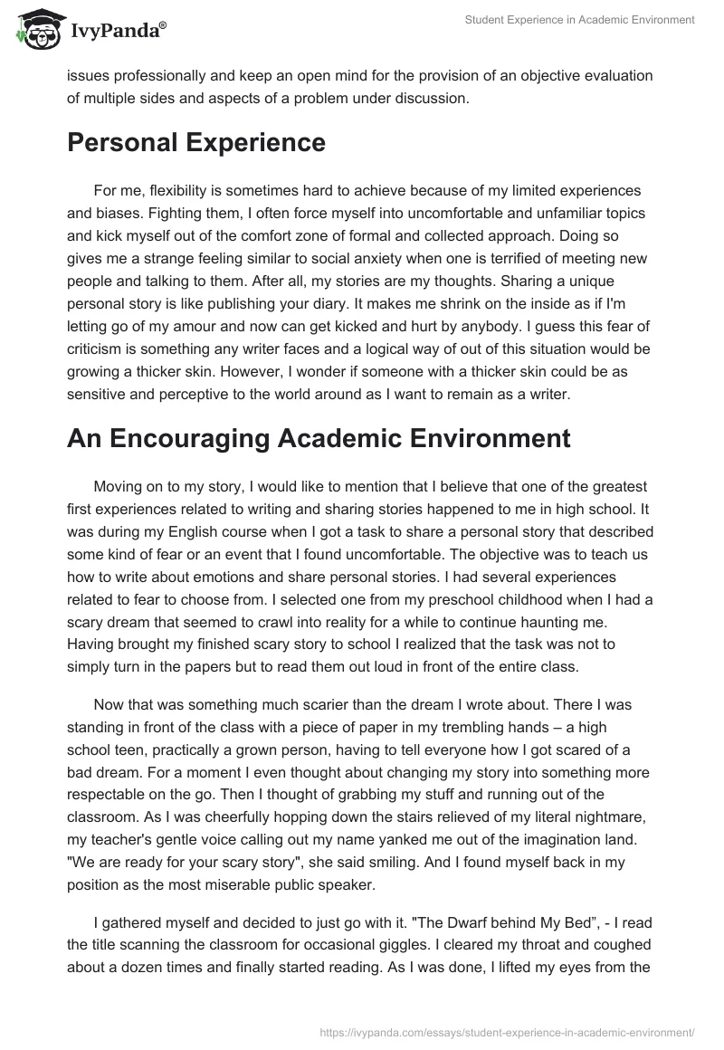 Student Experience in Academic Environment. Page 2