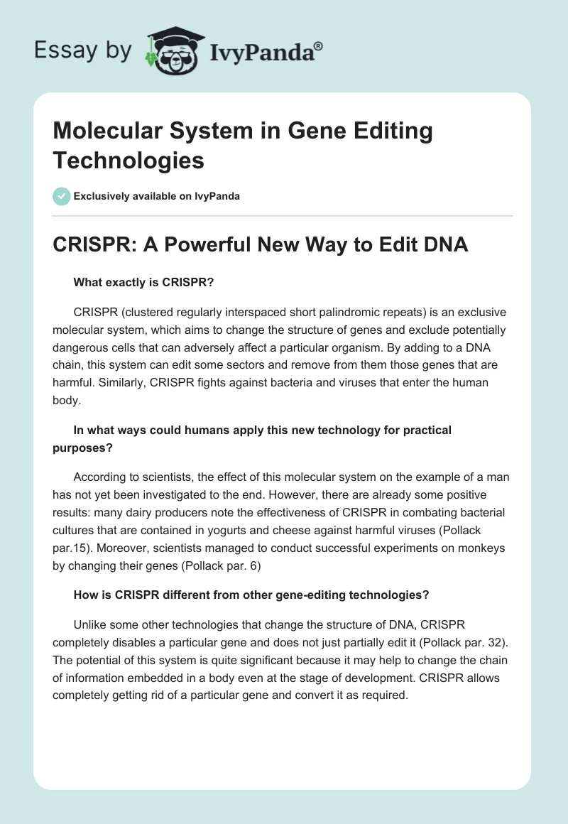 Molecular System in Gene Editing Technologies. Page 1