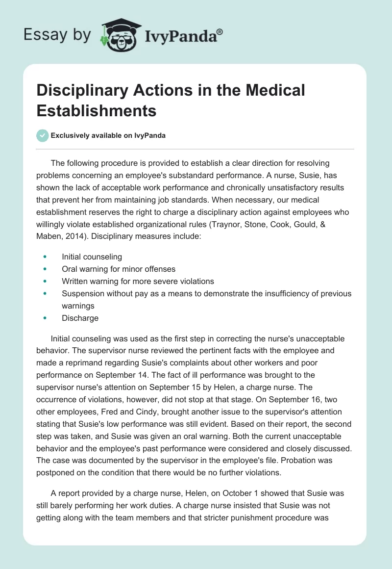 Disciplinary Actions in the Medical Establishments. Page 1
