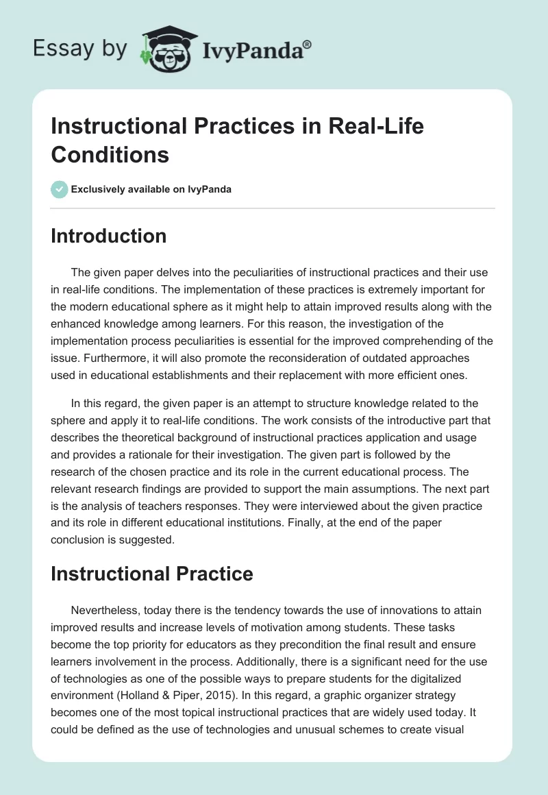 Instructional Practices in Real-Life Conditions. Page 1