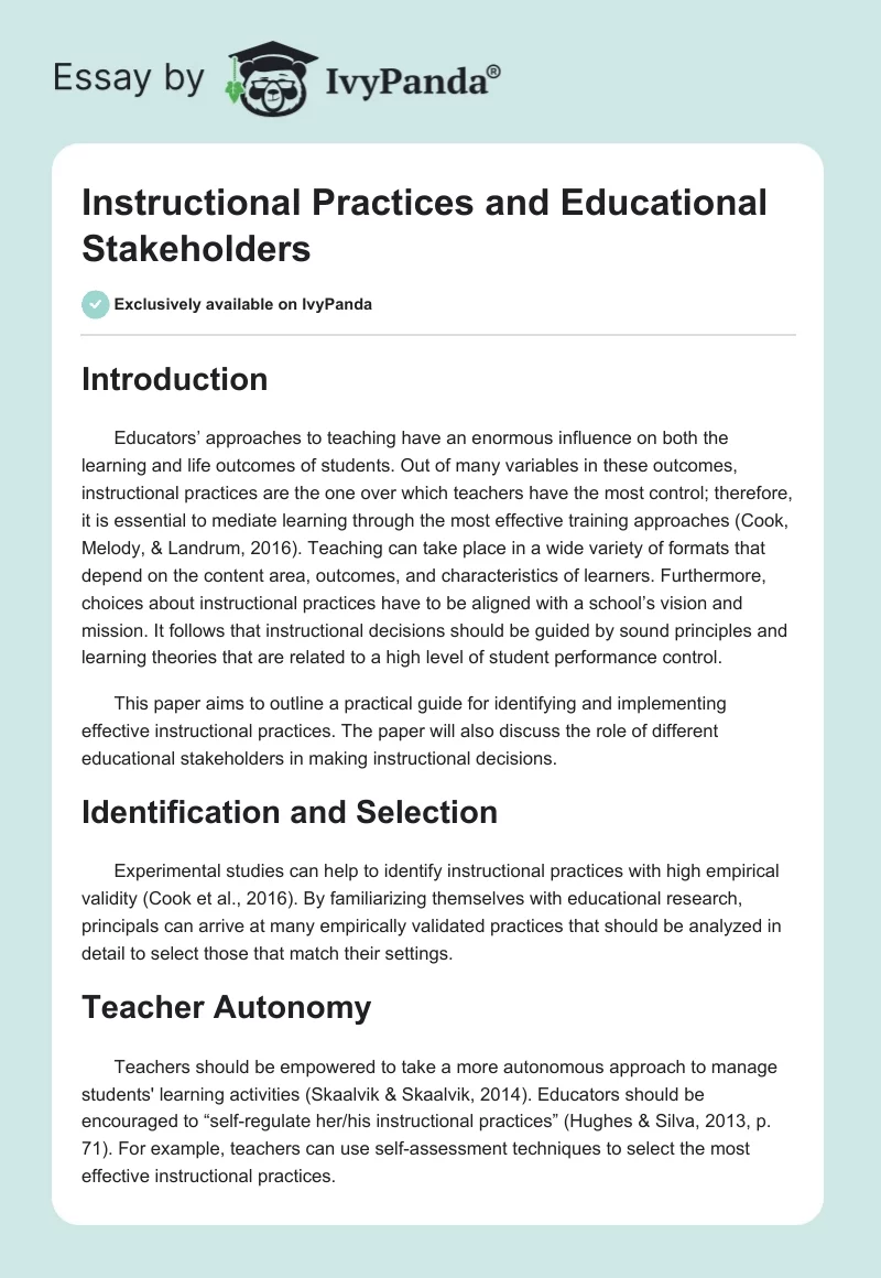 Instructional Practices and Educational Stakeholders. Page 1