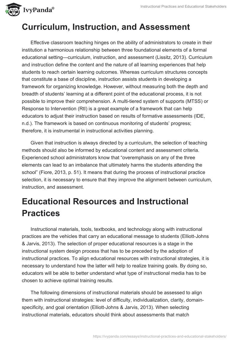 Instructional Practices and Educational Stakeholders. Page 2