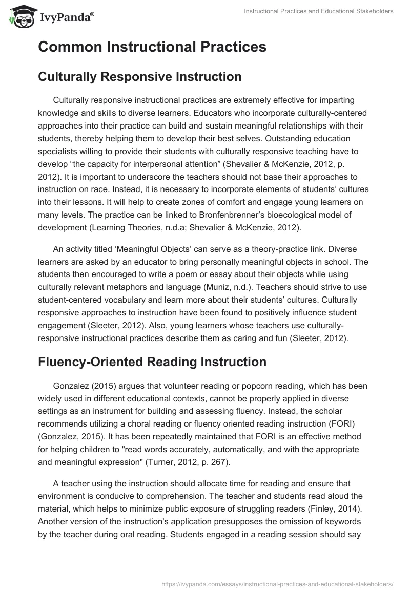 Instructional Practices and Educational Stakeholders. Page 5