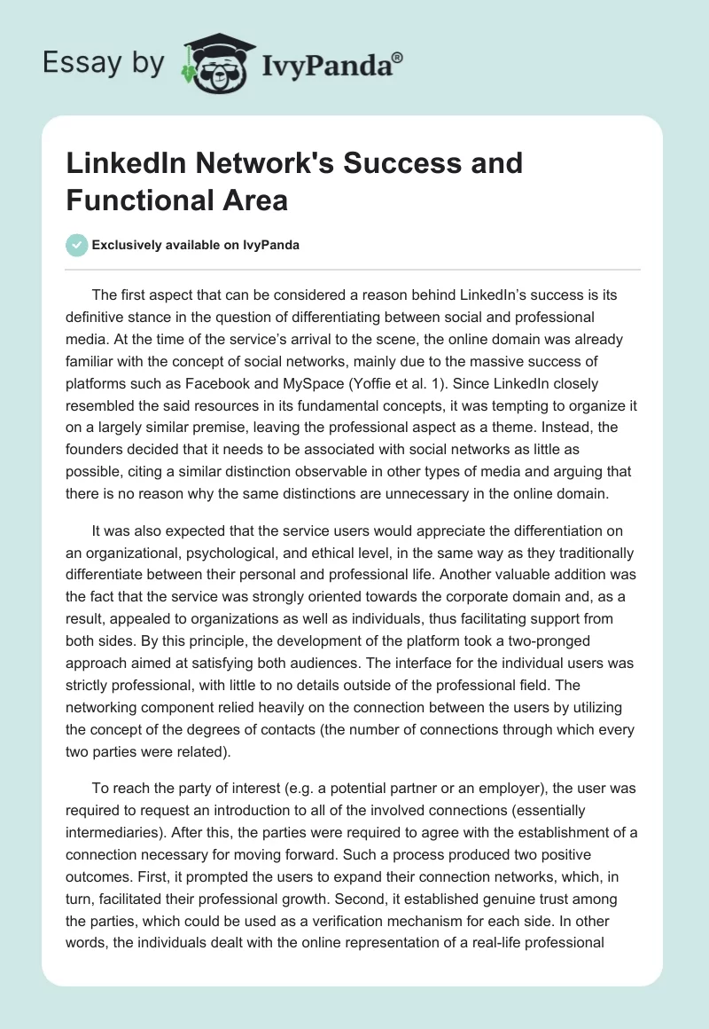 LinkedIn Network's Success and Functional Area. Page 1