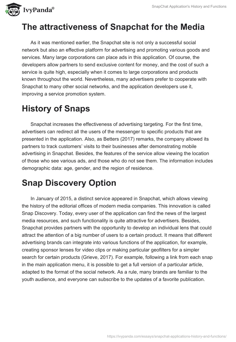 SnapChat Application's History and Functions. Page 4