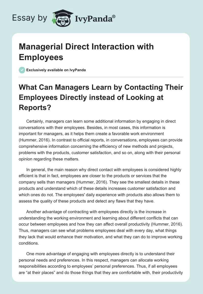 Managerial Direct Interaction with Employees. Page 1
