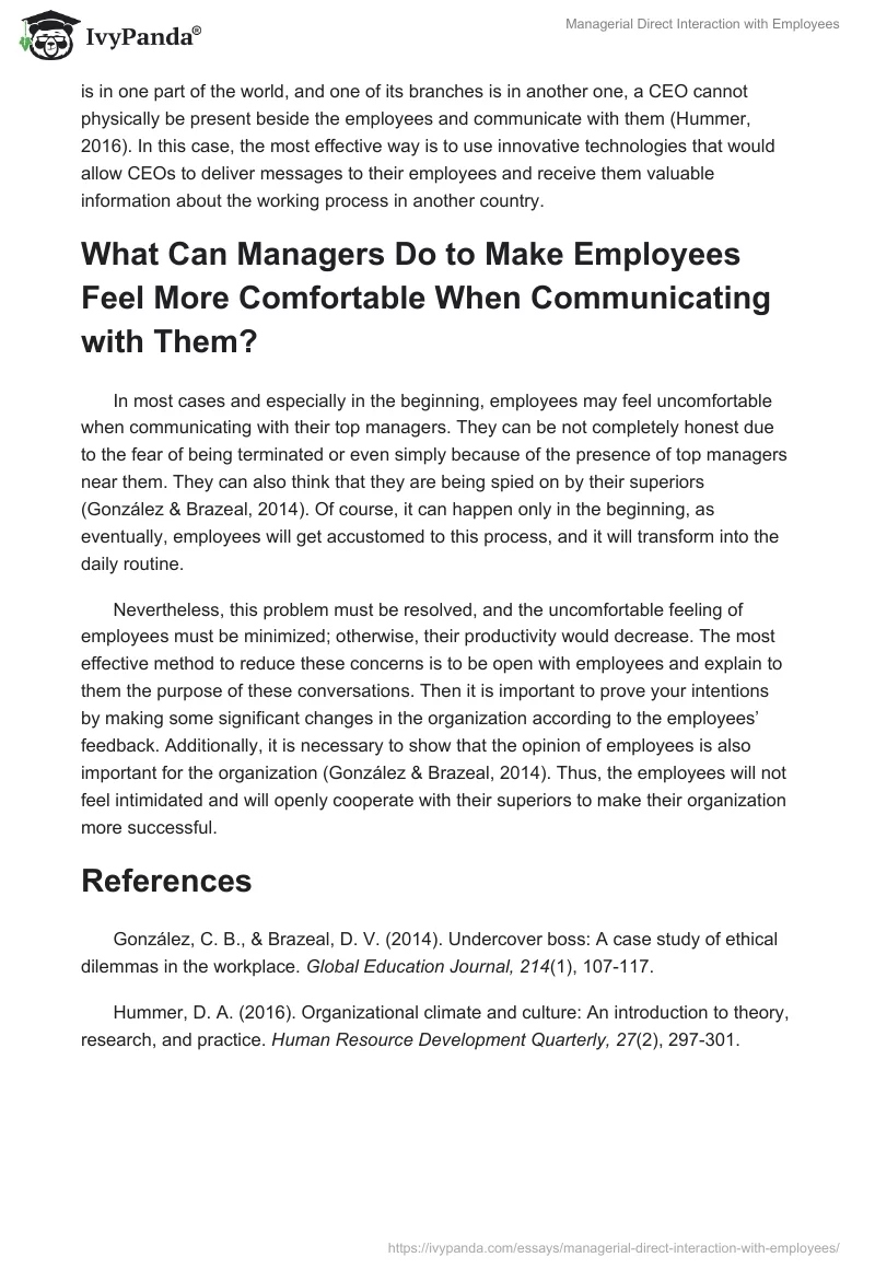 Managerial Direct Interaction with Employees. Page 3